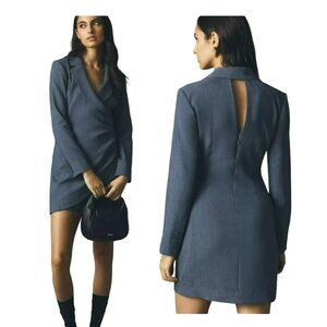 Anthropologie $180 Blazer Mini Dress Cut Out Back Long Sleeve Blue NWT Size 8
